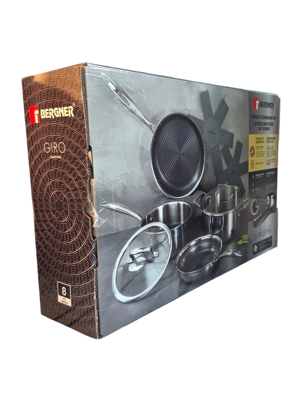 Bergner 3Ply Stainless Steel Ceramic Cookware Set 4 Pot/Pans 2 Lids 2 Protectors